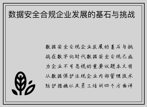 数据安全合规企业发展的基石与挑战